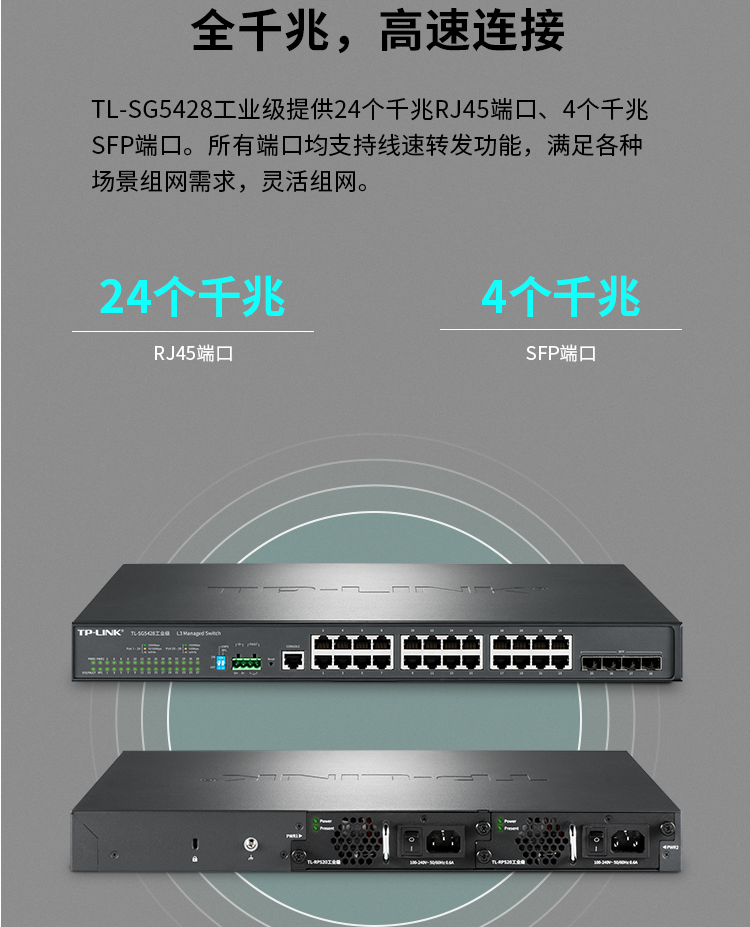 TP-LINK TL-SG5428環(huán)網三層網管工業(yè)交換機