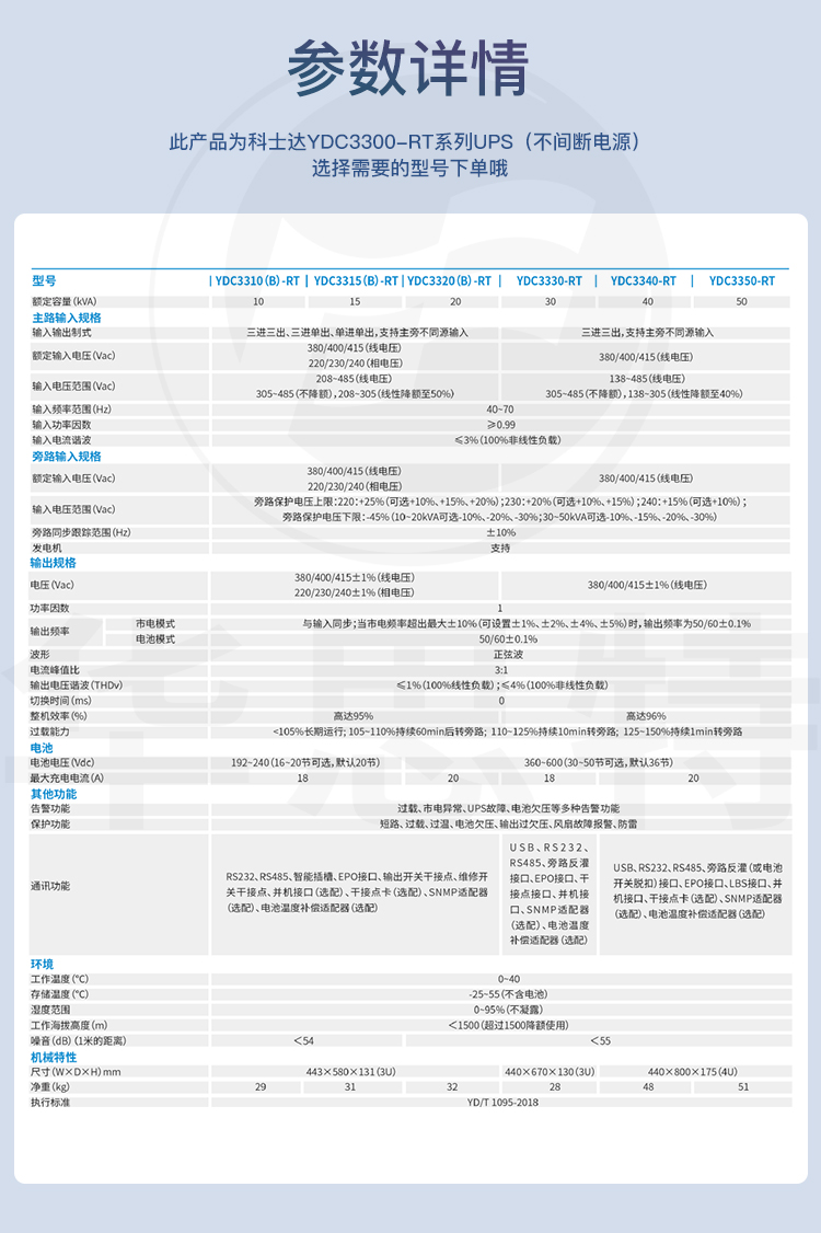 科士達UPS電源 YDC3350-RT