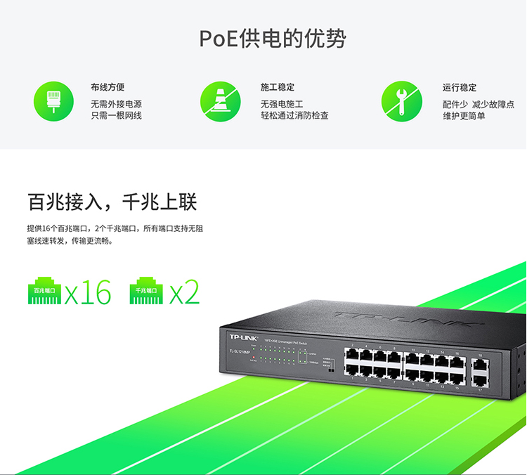 TP-LINK TL-SL1218MP 千兆上聯(lián)以太網(wǎng)交換機